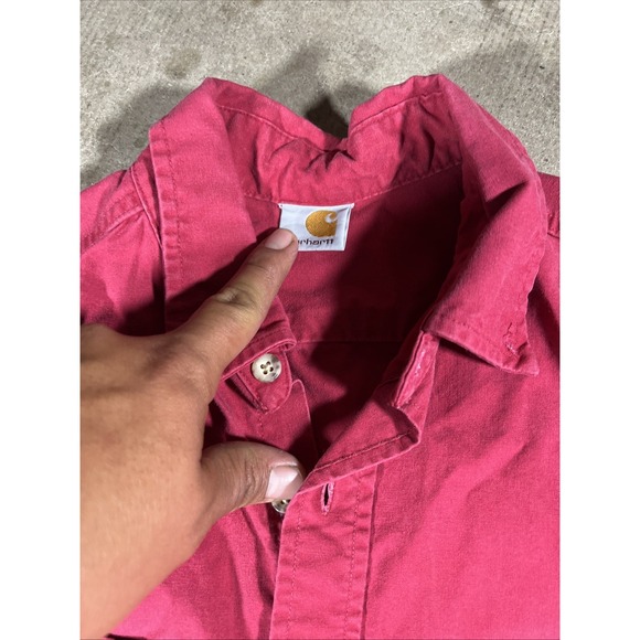 Vintage Carhartt Button Up Shirt Red Double Pocket Workwear Utility Cotton Men's - Picture 3 of 3